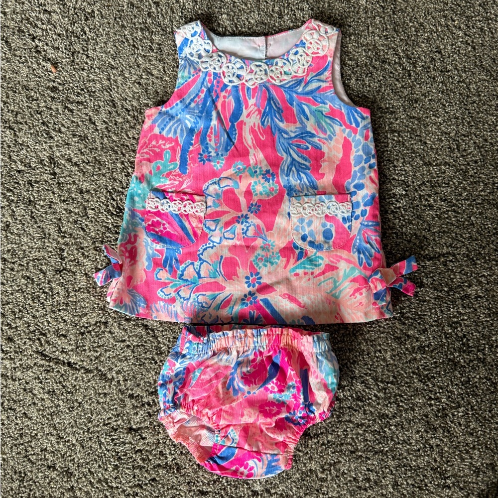 NWOT- Lilly Pulitzer Floral Pink and Blue Kids Dress Set